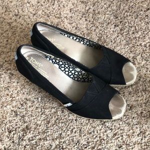 Black Toms Espadrille Wedge Peep toe
